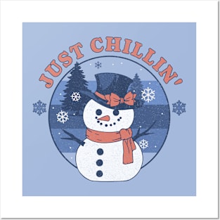 Just Chillin Snowman Vintage Christmas Winter Seasonal Posters and Art